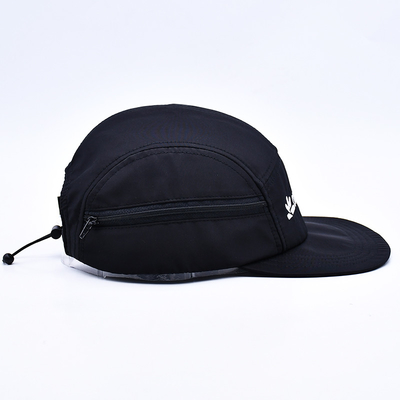 Высококачественный неструктурированный 5-панельный каскадный шляп Custom Black Printing Nylon Running Cap с декоративными карманами