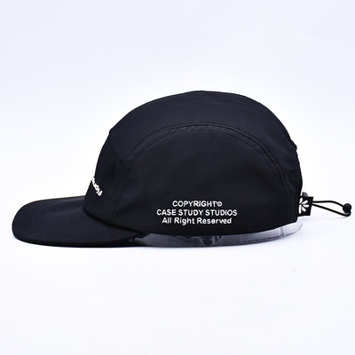 Высококачественный неструктурированный 5-панельный каскадный шляп Custom Black Printing Nylon Running Cap с декоративными карманами