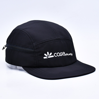 Высококачественный неструктурированный 5-панельный каскадный шляп Custom Black Printing Nylon Running Cap с декоративными карманами