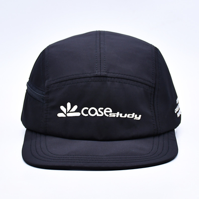 Высококачественный неструктурированный 5-панельный каскадный шляп Custom Black Printing Nylon Running Cap с декоративными карманами