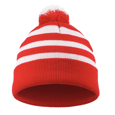 Halloween Beanie Красно-белая полосатая шляпа вязаная Pom Pom Cuff Cap для женщин Мужчины Рождественские аксессуары