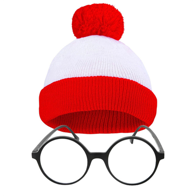 Halloween Beanie Красно-белая полосатая шляпа вязаная Pom Pom Cuff Cap для женщин Мужчины Рождественские аксессуары