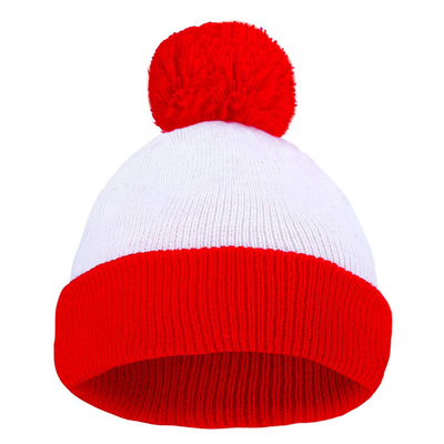 Halloween Beanie Красно-белая полосатая шляпа вязаная Pom Pom Cuff Cap для женщин Мужчины Рождественские аксессуары