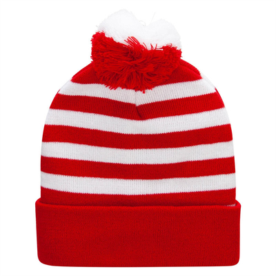 Halloween Beanie Красно-белая полосатая шляпа вязаная Pom Pom Cuff Cap для женщин Мужчины Рождественские аксессуары