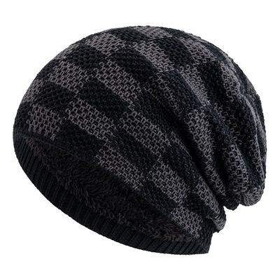 New Plaid Chunky Cable Knit Hat Cuffless Warm Ski Skull Cap Checkered Winter Knitted Beanies Hats