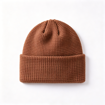 Waffle Knit Beanie Hats Adult Leather Patch Custom Options Designed for Stylish Cold Weather Protection