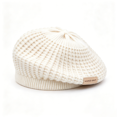 Custom Knitted Beret Hat for Women Hollow Out Handmade Beret Solid Color Soft Beanie Beret for All Seasons Casual Wear Support Customization
